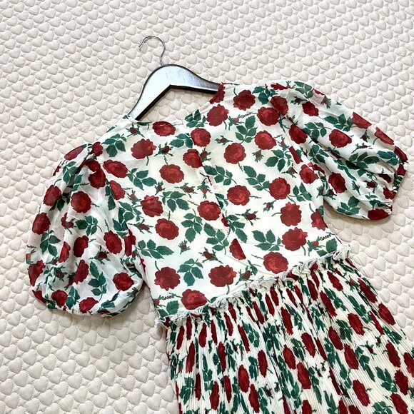 NWT GANNI Floral Print Pleated Georgette Mini Dress Size 36 Jenney - Picture 10 of 12